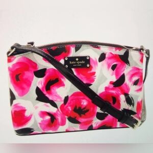 EUC Kate Spade Pinkish Red Abstract Floral Crossbody Handbag Medium/sm